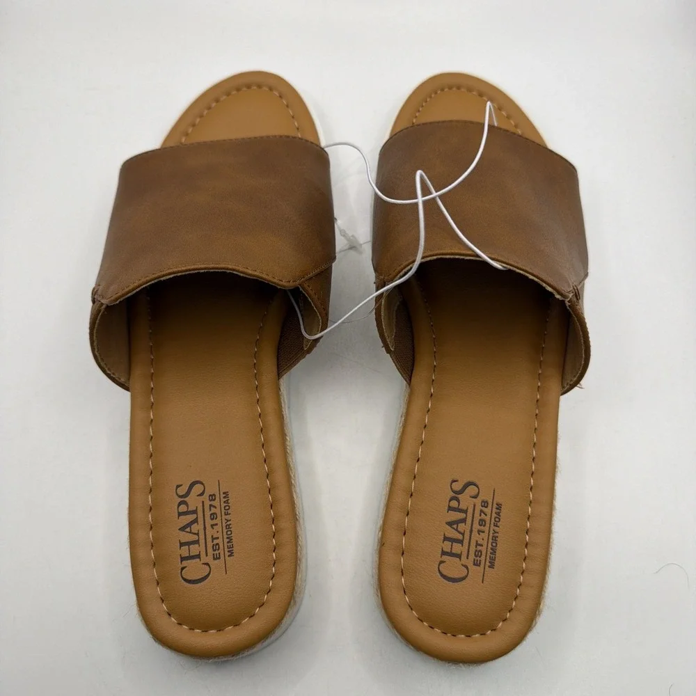 Chaps Womens Sandals Tan Memory Foam Durable Flexible Backless Slide Size 8
